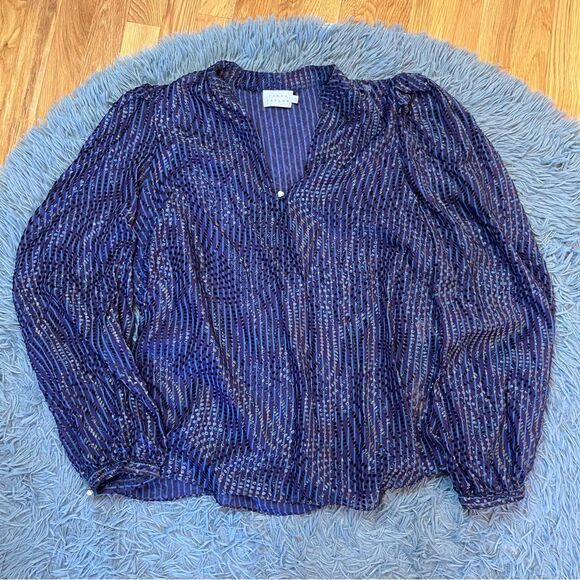 TANYA TAYLOR Rebecca Split Neck Blue & Purple Clip Dot Blouse NWOT Size 16 - Picture 2 of 7